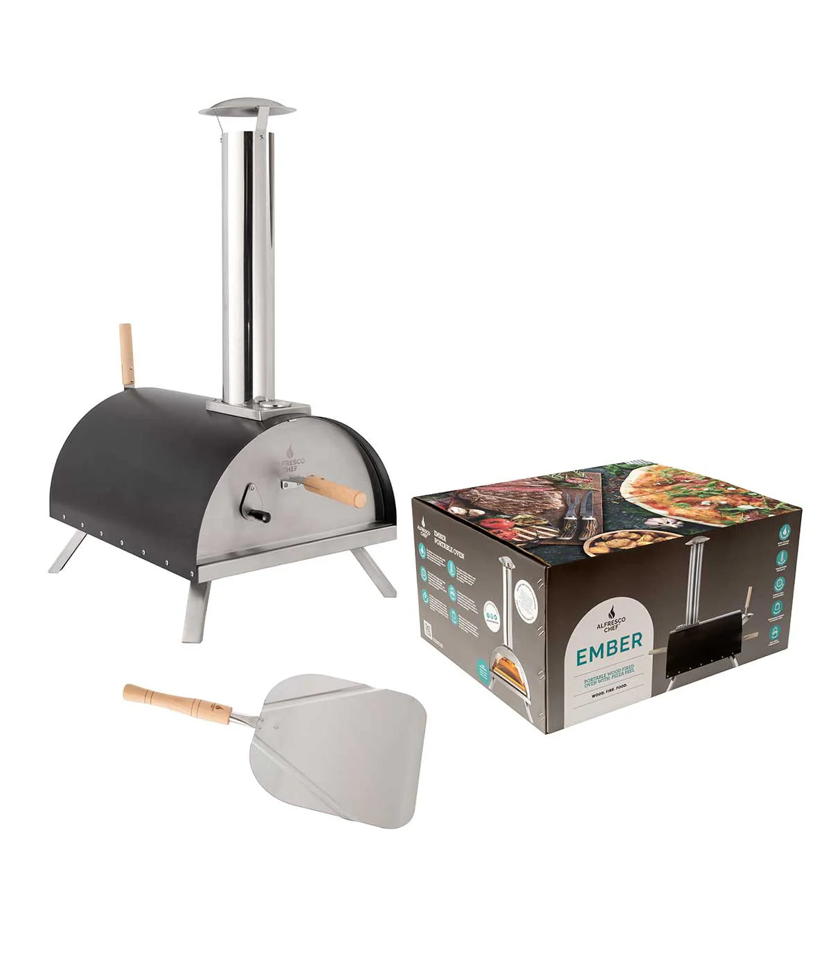 Alfresco Chef Ember Oven with Peel Pizza Oven Wood fired Oven Black EMBROVNWEB - Luxury Equipment Online