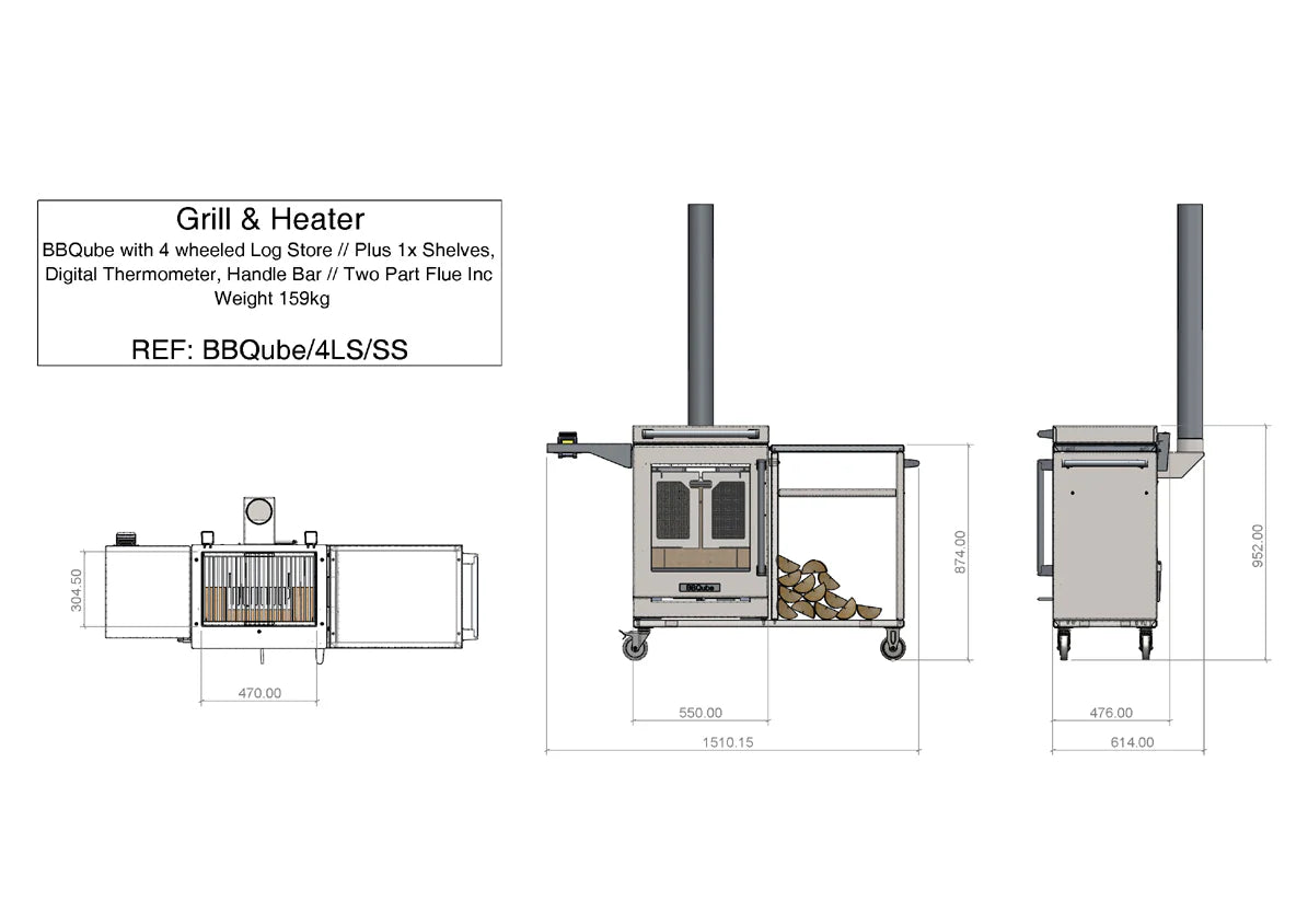 BBQube Outdoor Grill and Heater with Table & Log Store