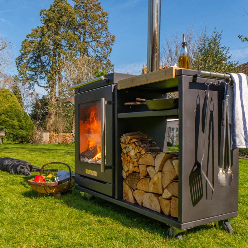BBQube Outdoor Grill and Heater with Table & Log Store