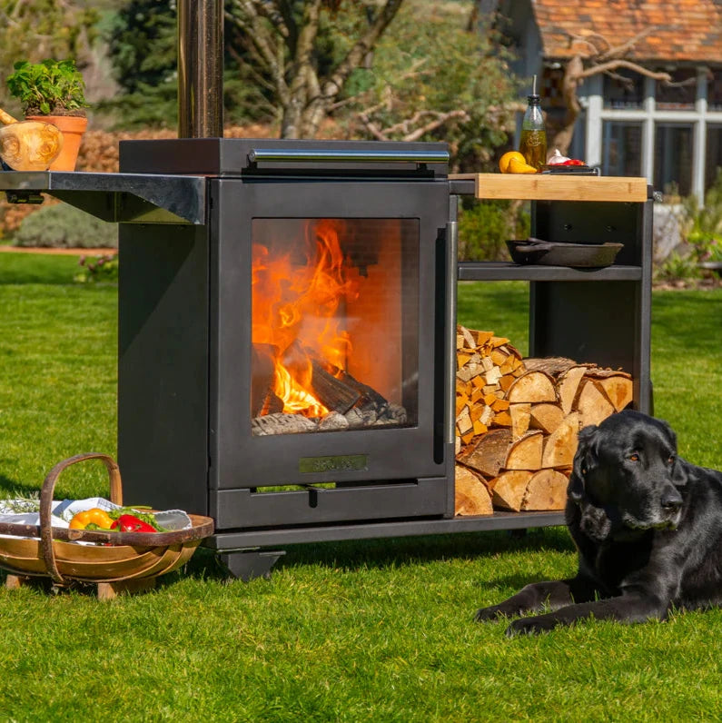 BBQube Outdoor Grill and Heater with Table & Log Store