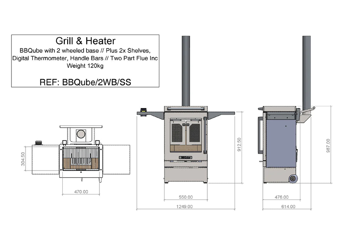 BBQube Outdoor Wood Burning Grill & Heater - 2-Wheel Base
