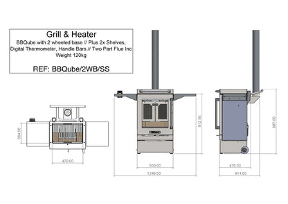 BBQube Outdoor Wood Burning Grill & Heater - 2-Wheel Base