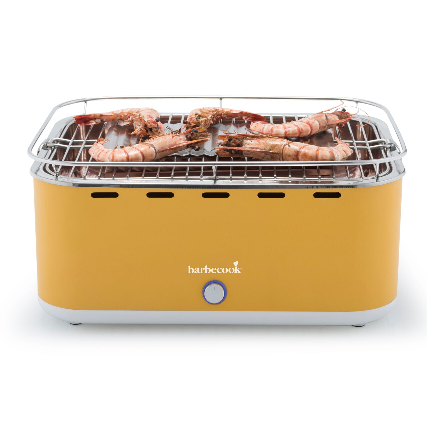 Barbecook Carlo charcoal table grill Sunshine Yellow 44x33x21cm prawns