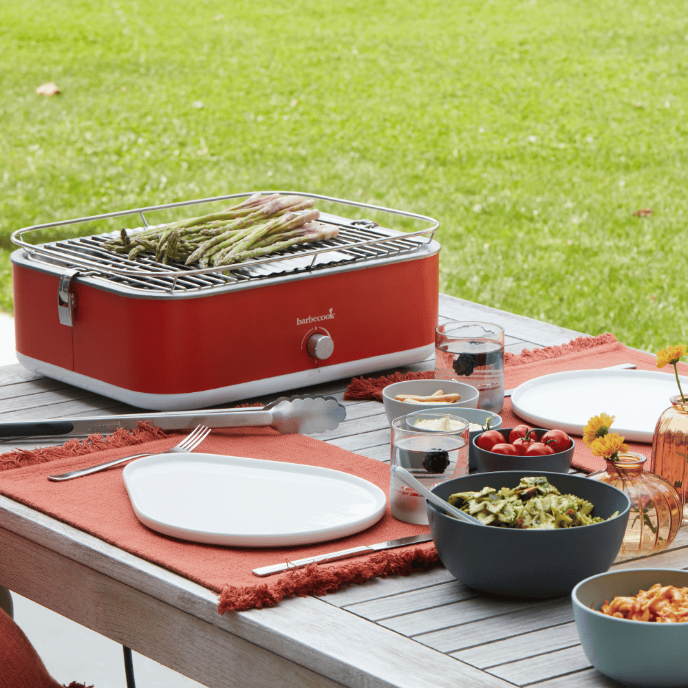 Barbecook E-Carlo Electric Table Grill in Red serving