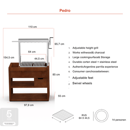 Barbecook Pedro Asado in Corten and Stainless Steel specs