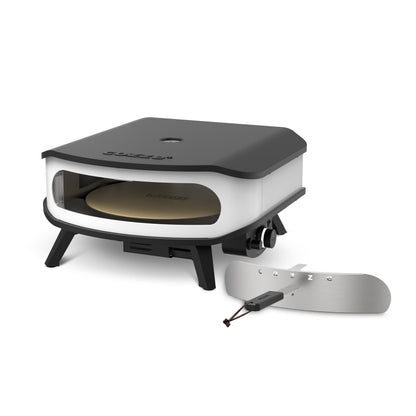 Cozze 17″ pizza oven with rotating stone and door
 open
