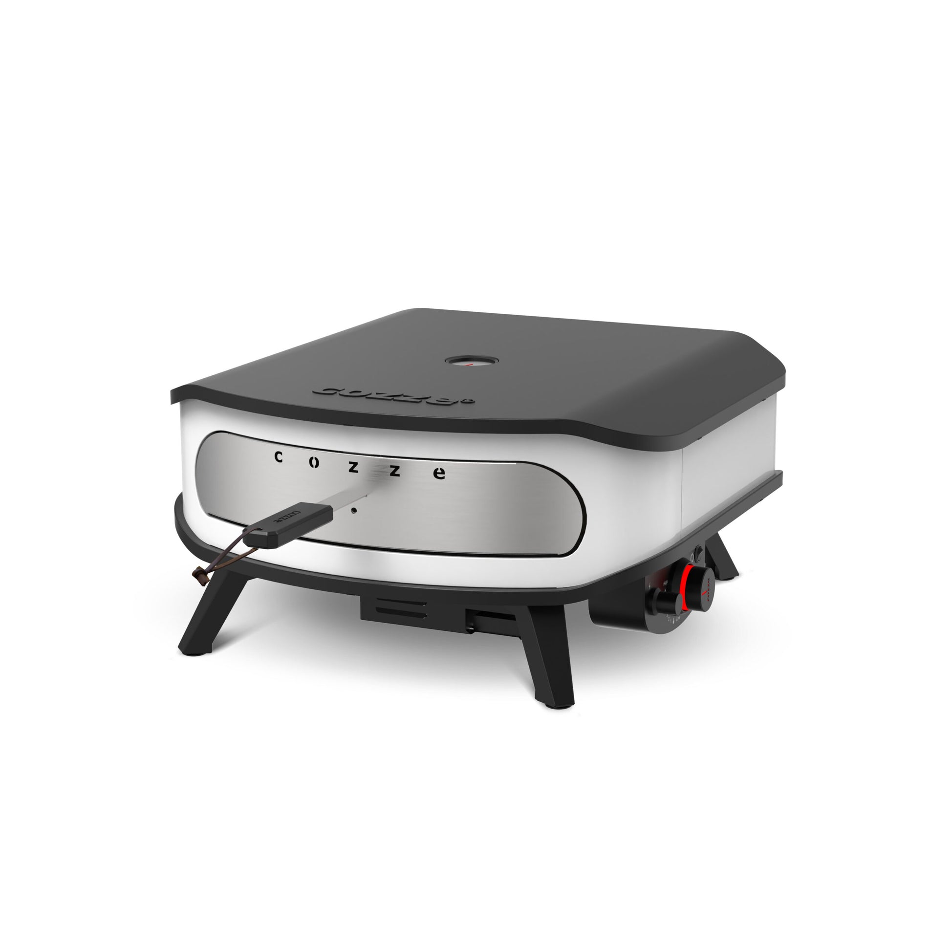 Cozze 17″ pizza oven with rotating stone and door
 side