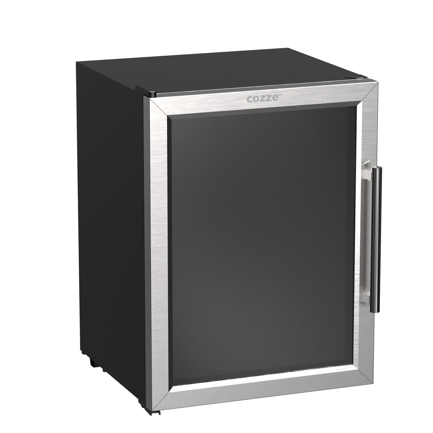 Cozze Fridge w/steel frame and glass front, 60 litres side