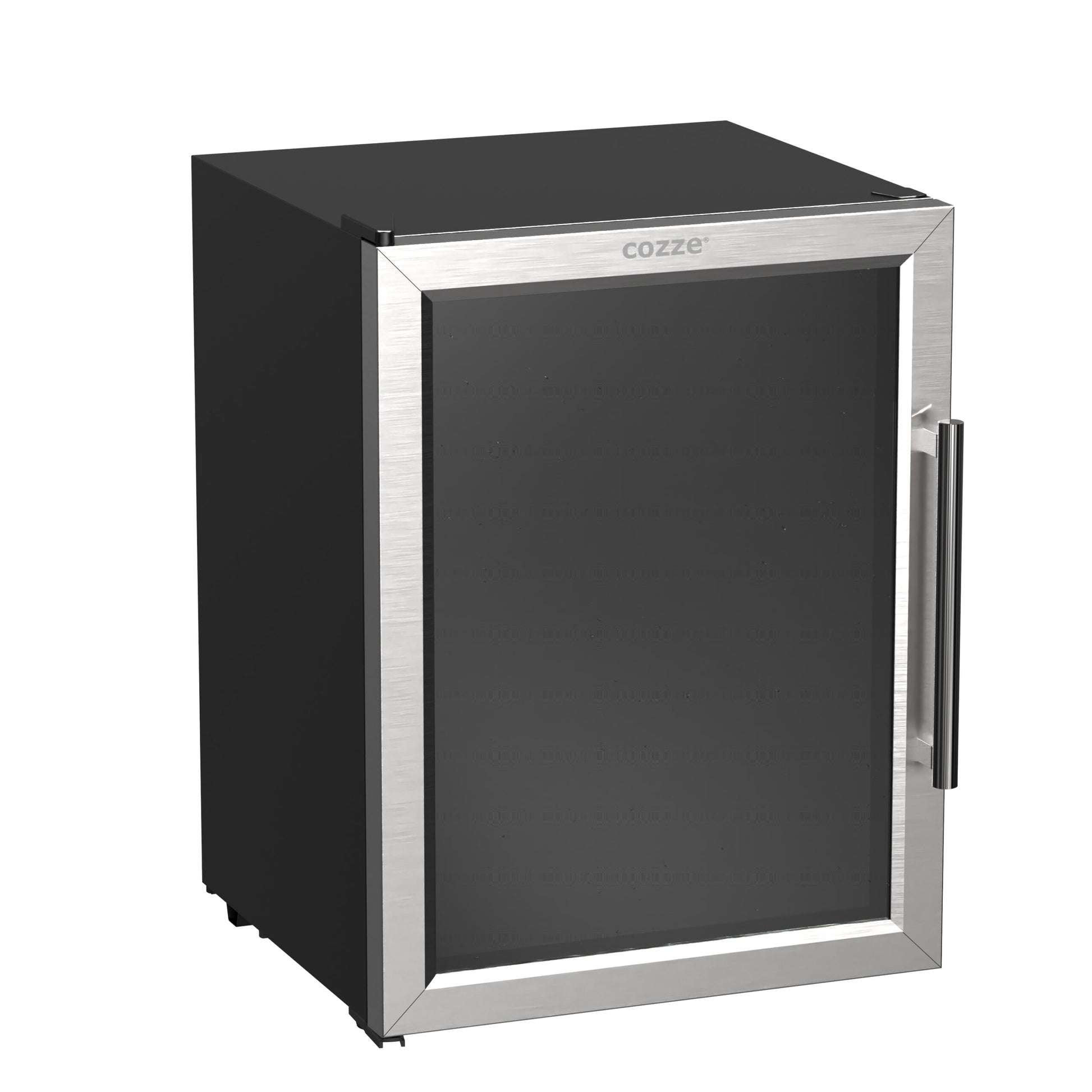 Cozze Fridge w/steel frame and glass front, 60 litres side