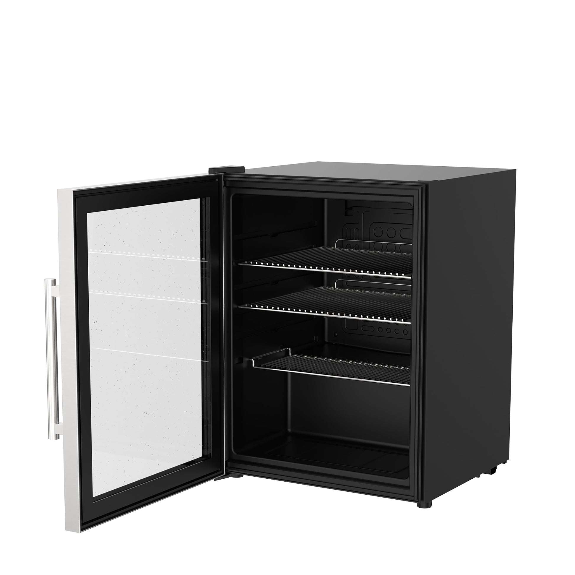 Cozze Fridge w/steel frame and glass front, 60 litres side open