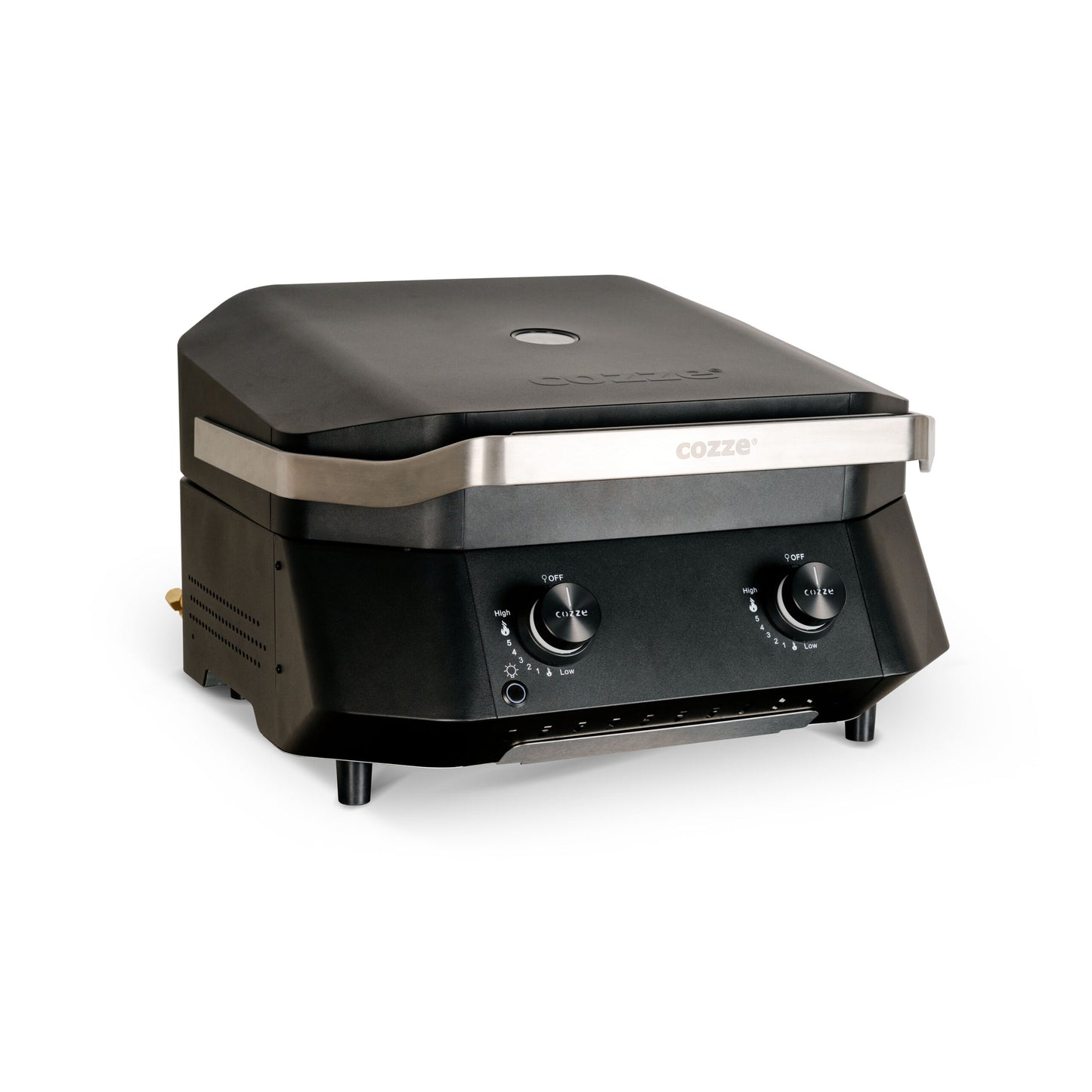 Cozze G-500 plancha with lid and 2 gas burners side