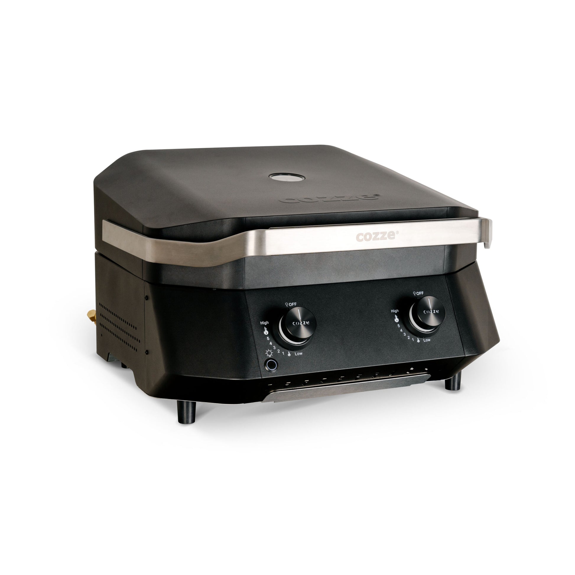 Cozze G-500 plancha with lid and 2 gas burners side