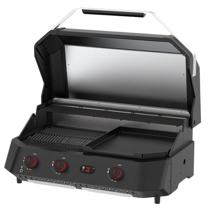 Cozze G-800 COMB0 Plancha-Grill, 3 Gas burners open