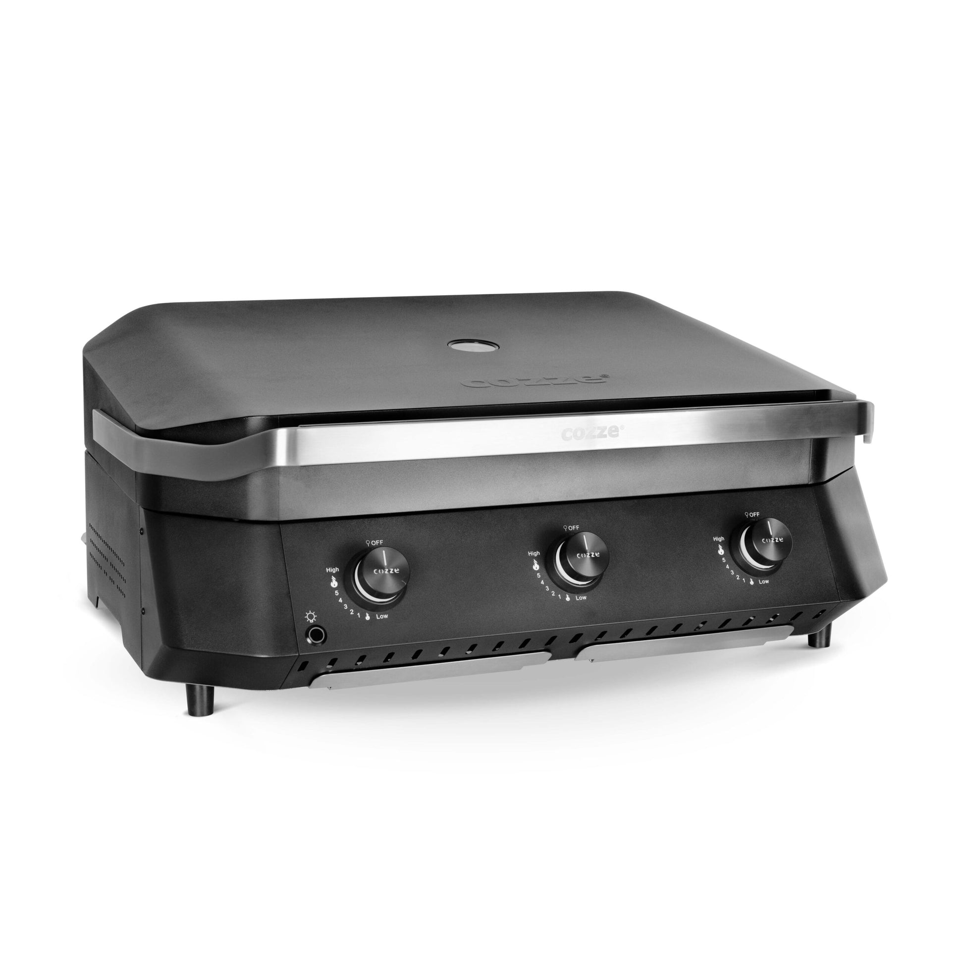 Cozze G-800 plancha with lid and 3 gas burners side