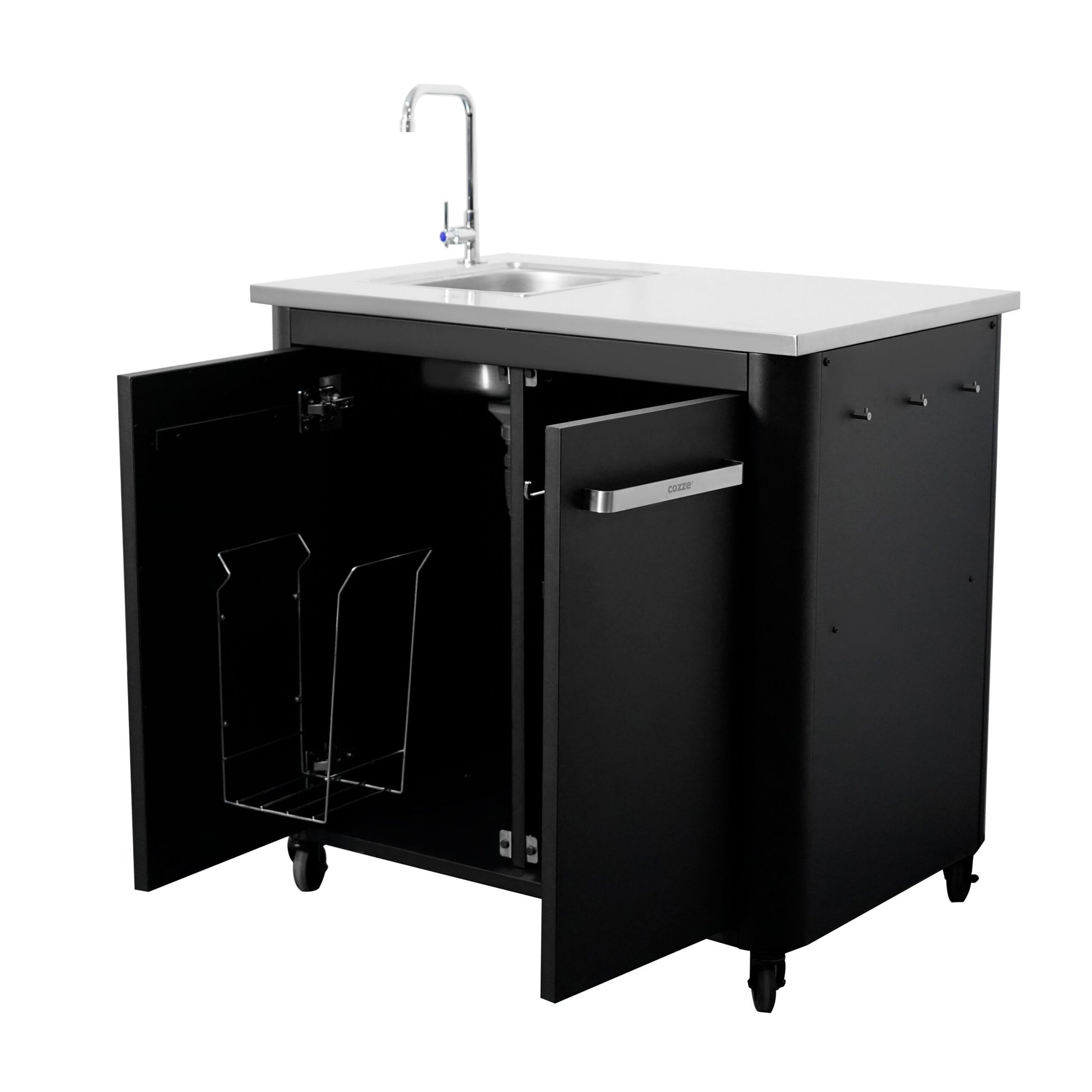 Cozze outdoor kitchen 90 with sink and tap open side